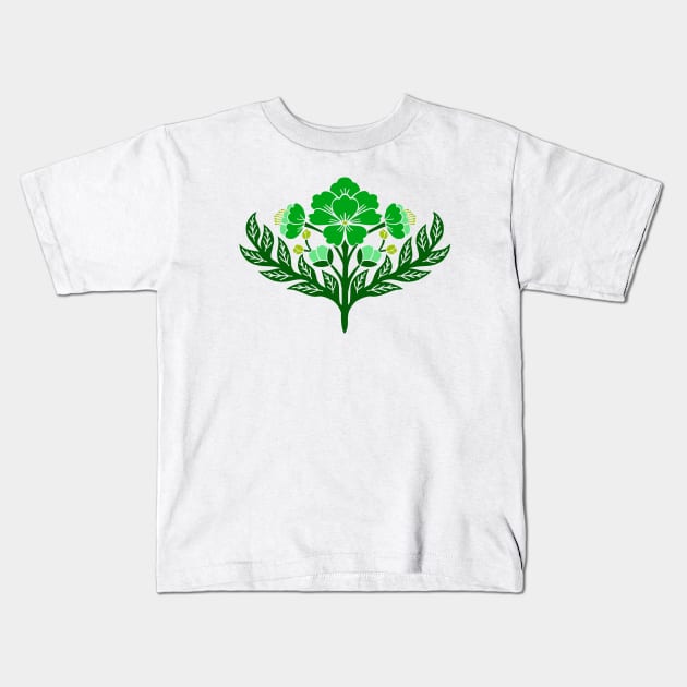 Bold green floral damask Kids T-Shirt by Jennifer Ladd